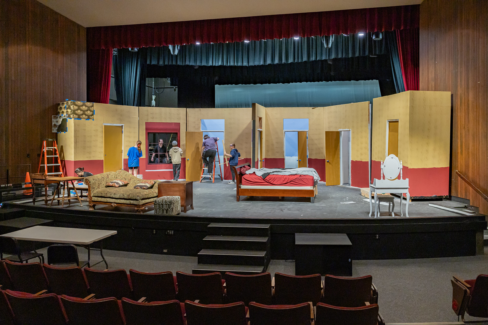 Students building stage set in Dietrich Theatre