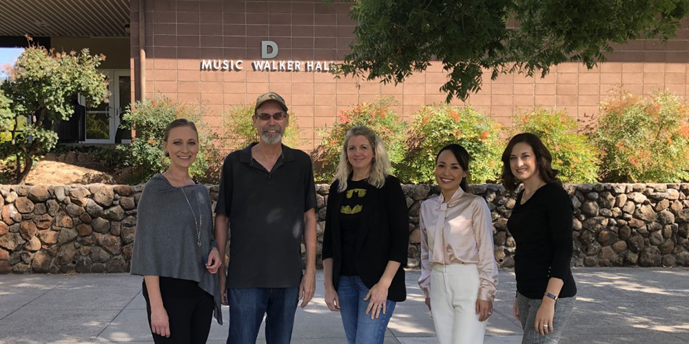 Left to right: Courtney Tackitt, Greg McLaughlin, Kim Osteen-Petreshock, Erina Nolan and, Lauren Sharkey will perform in the faculty music recital. Photo provided by Greg McLaughlin who gives permission for its distribution.