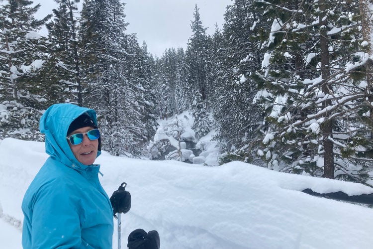 Kim Bateman on skis in the Tahoe-Truckee area.