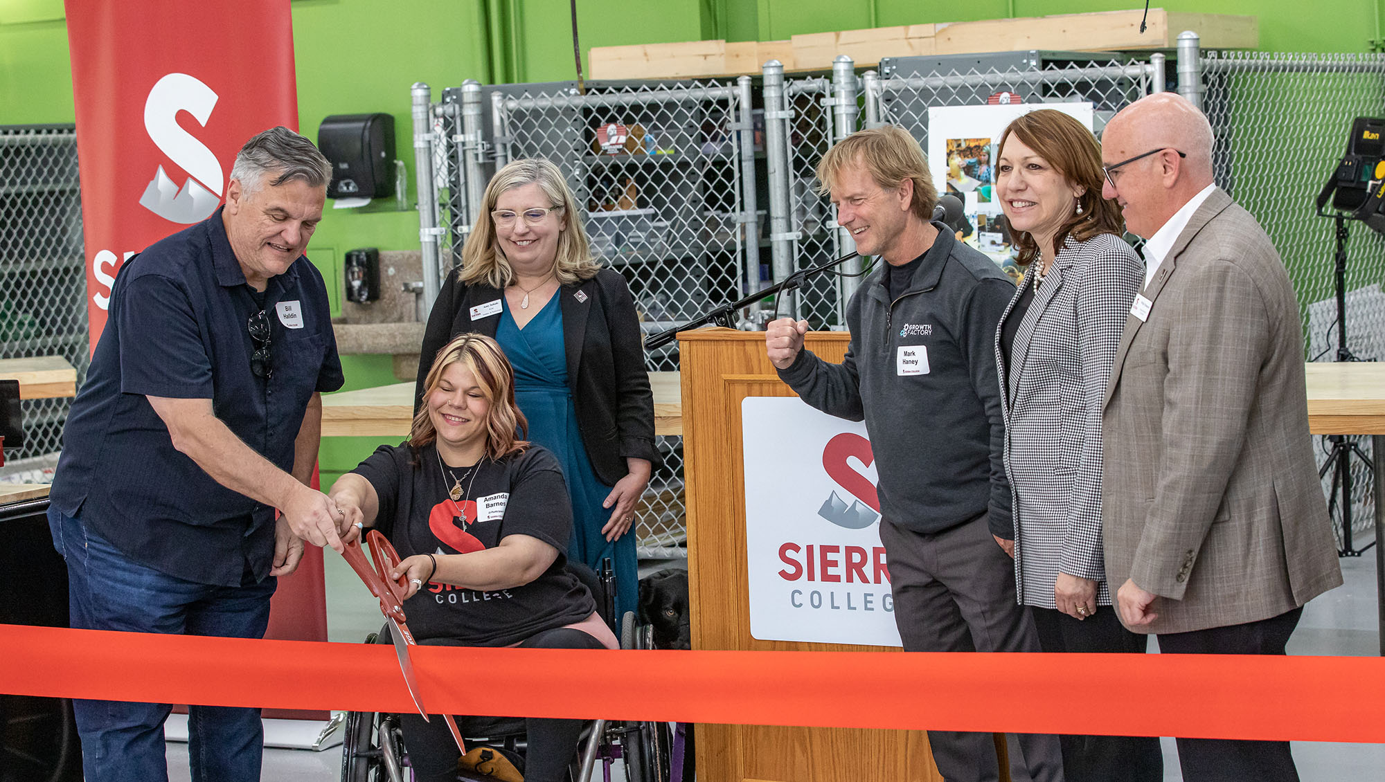 President Willy Duncan and five participants cutting the ribbon at the Grand Opening of the Makerspace on the Sierra Rocklin campus