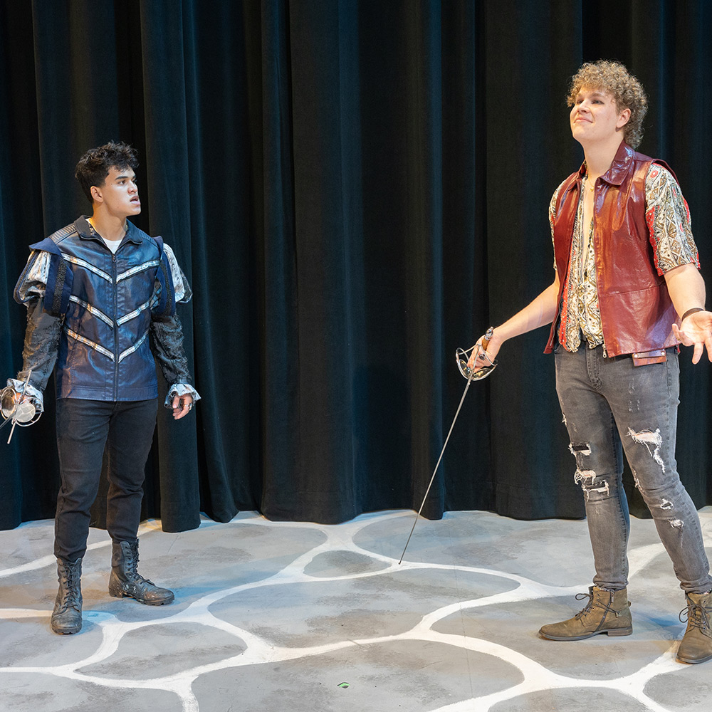 Mercutio (Rownin Cooper) taunts Tybalt (Braden Delgado) before they come to blows in the play Romeo and Juliet.